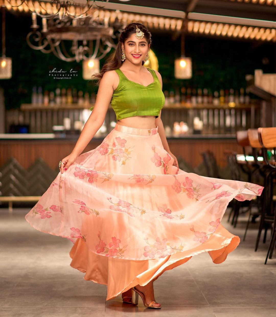 Kannada Actress Nishvika Naidu in Green Lehenga Choli3